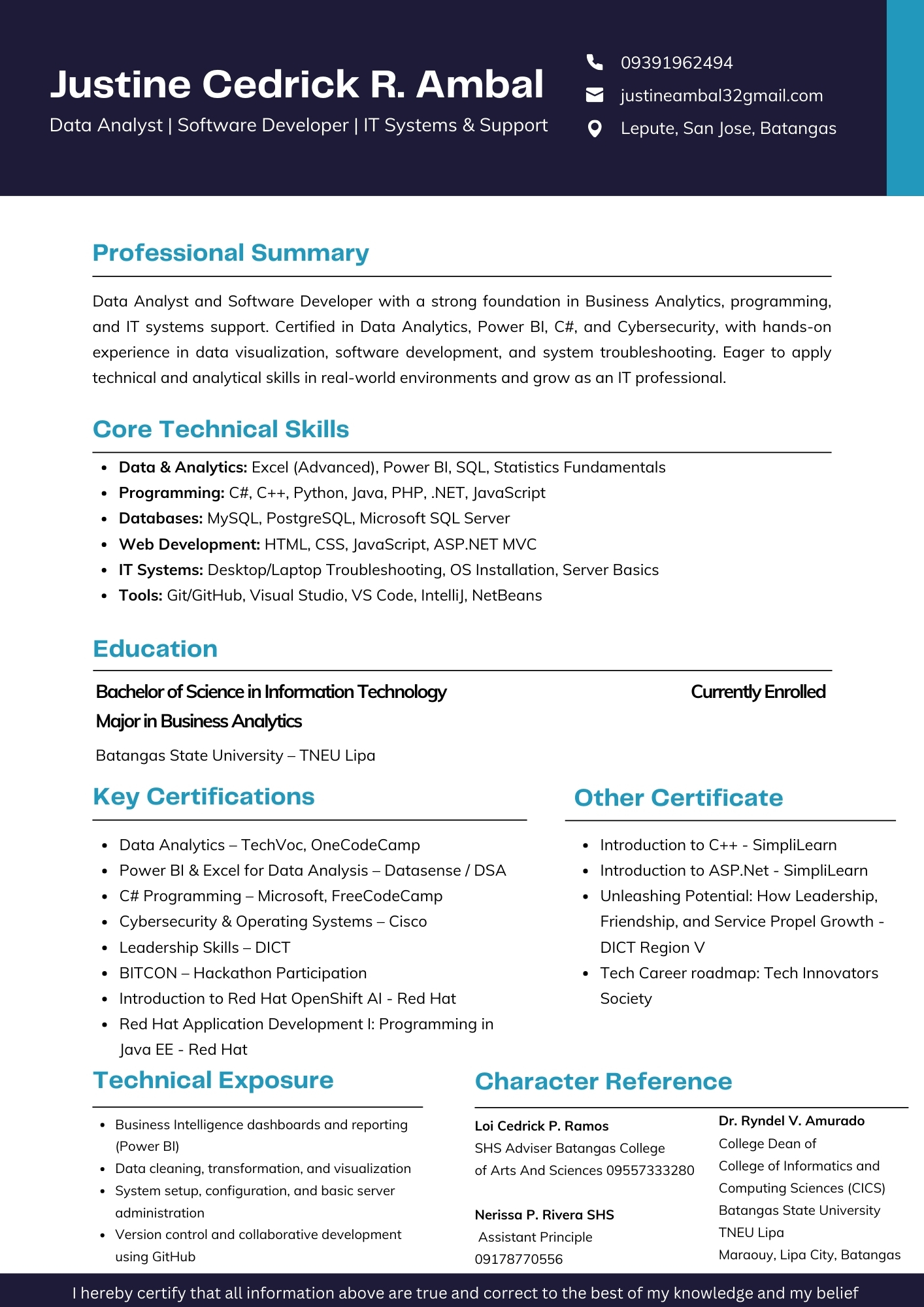 Justine Cedrick R. Ambal Resume